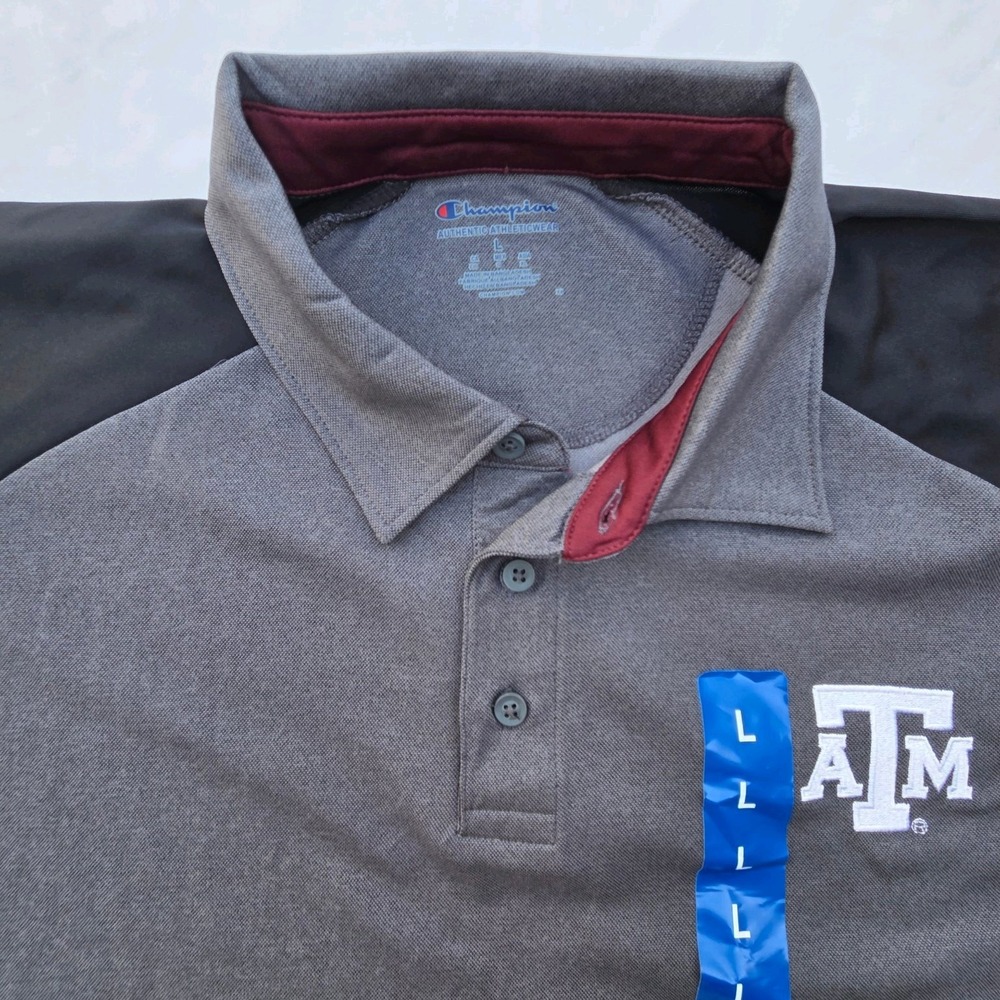 Champion Men's Polo Shirt Gray Black L Texas A&M Performance Athletic